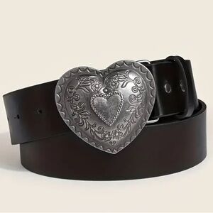 Vegan Black Leather Belt & Silver Heart Buckle